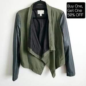 DYNAMITE Khaki Green Jacket with Faux Leather Arms